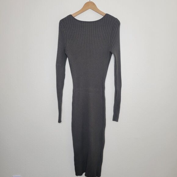 RAMY BROOK Pilar Cut Out Stretch Knit Ribbed Sweater Midi Dress Large In Olive - Picture 8 of 14